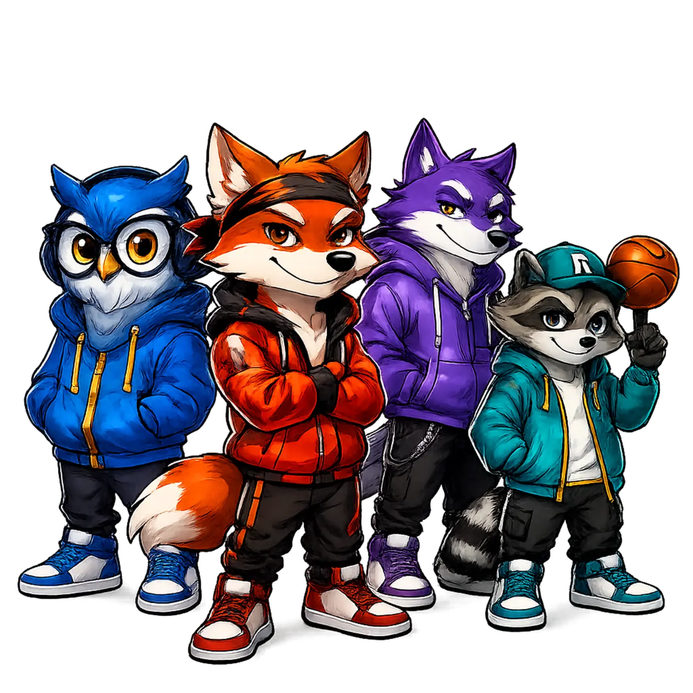 Os quatro personagens do jogo Dots & Boxes